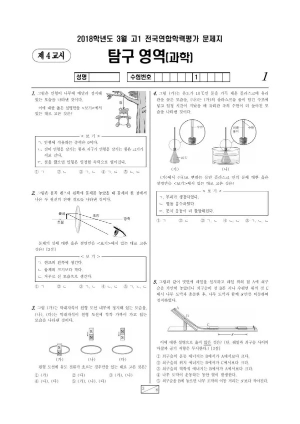 2018년 3월 고1 과학탐구 통합과학