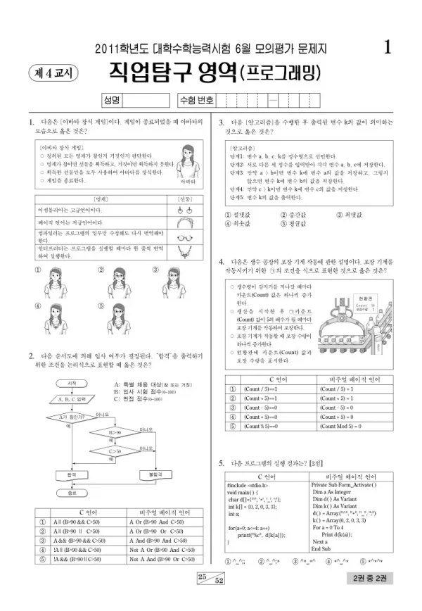 2011학년도 6월 모평(평가원) 프로그래밍