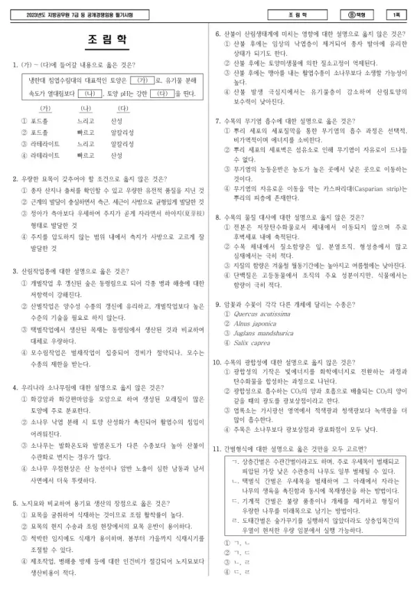 2023년 제2회 지방공무원 7급 조림학 (B)