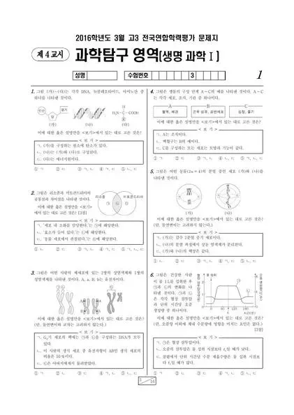 2016년 3월 고3 과학탐구 생명과학 I