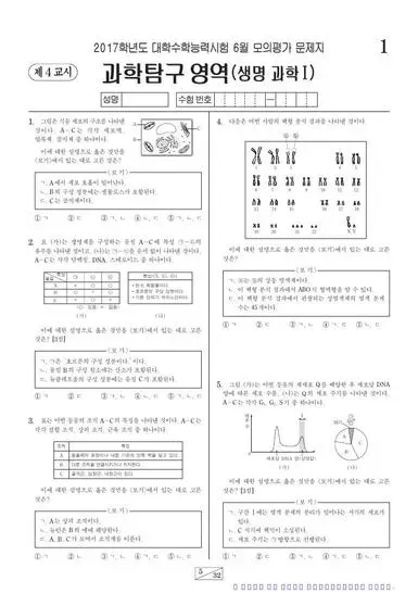 2017년 6월 고3 과학탐구 생명과학 I
