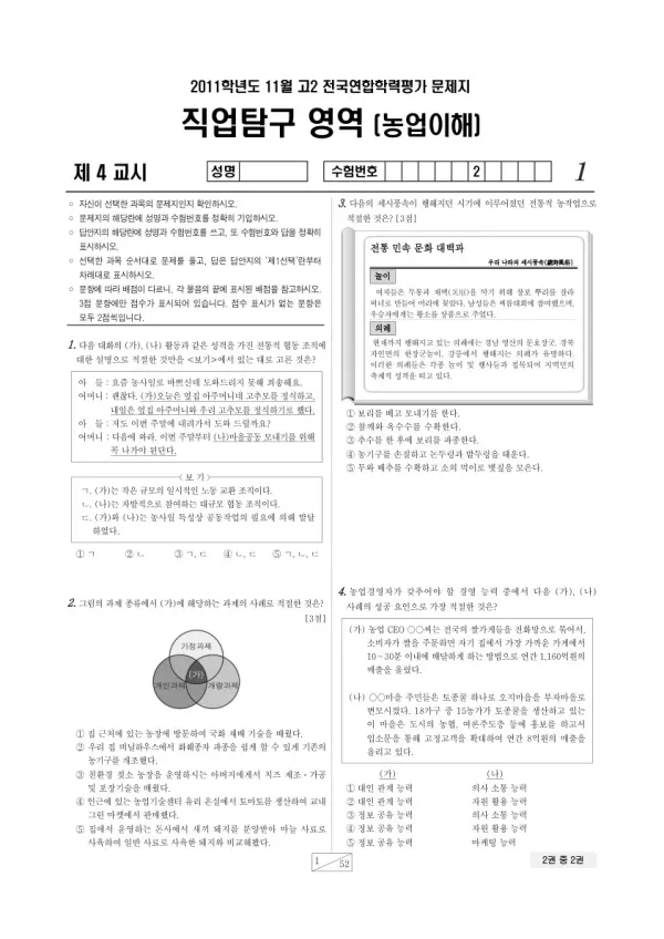 2011년 11월 고2 학평(경기) 농업이해