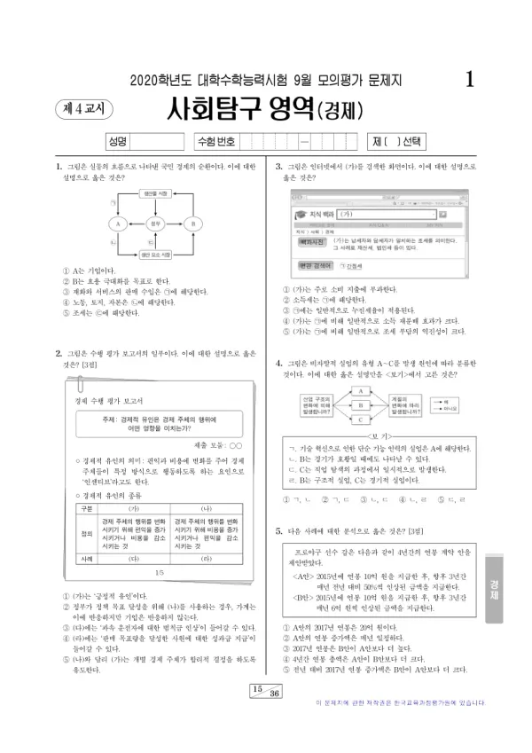 2020년 9월 고3 사회탐구 경제