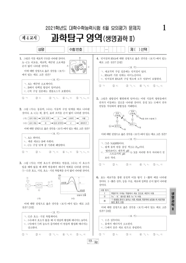 2021년 6월 고3 과학탐구 생명과학 II