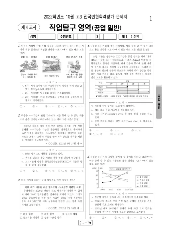 2022년 10월 고3 학평(서울) 공업 일반