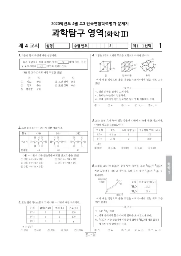 2020년 4월 고3 학평(경기) 화학II