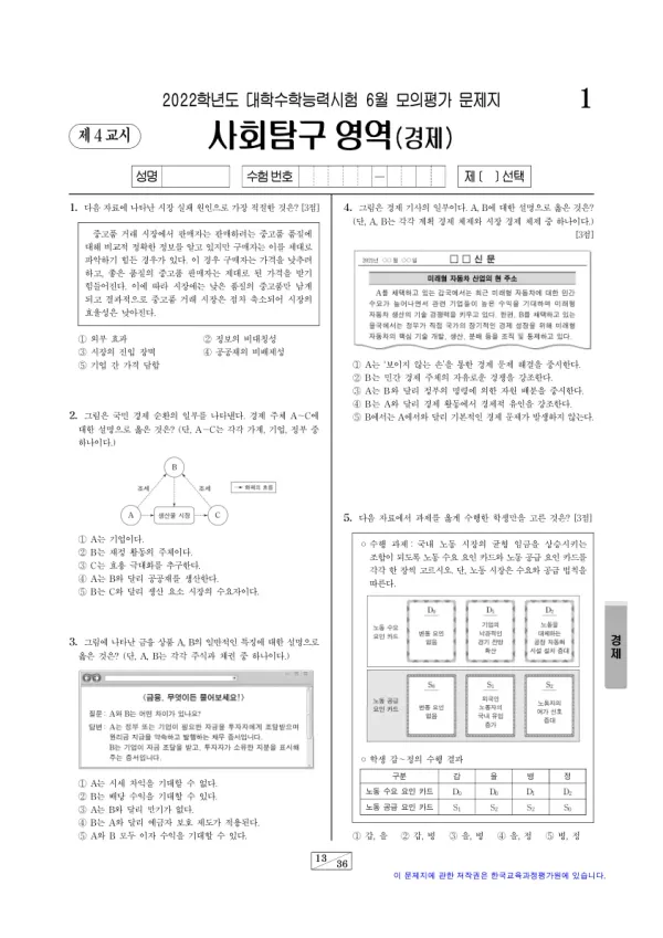 2022년 6월 고3 사회탐구 경제