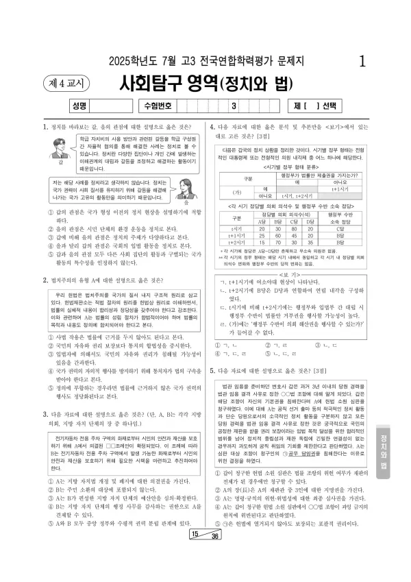 2025년 7월 고3 정치와법