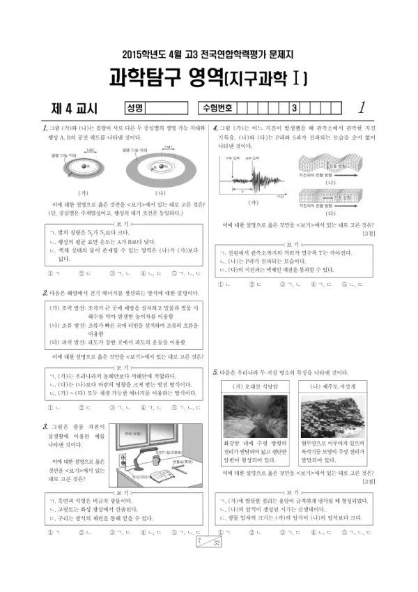 2015년 4월 고3 학평(경기) 지구과학I