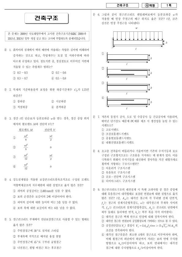 2015년 국가공무원 9급 건축구조 (사)