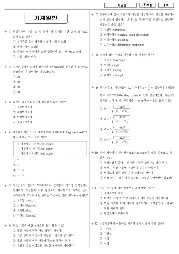 2013년 제1회 지방공무원 9급 기계일반 (A)
