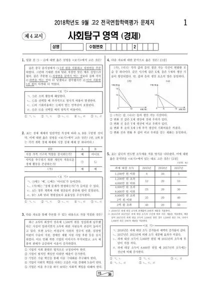 2018년 9월 고2 사회탐구 경제