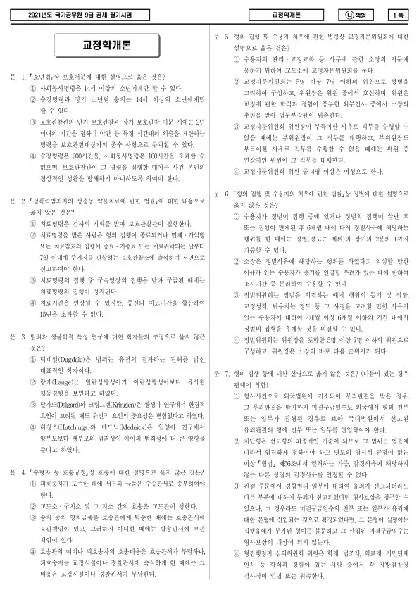 2021년 국가공무원 9급 교정학개론 (나)