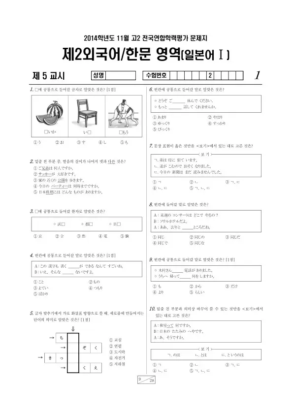 2014년 11월 고2 학평(경기) 일본어I