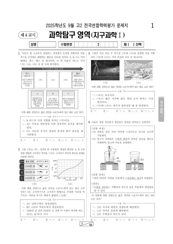 2025년 고2 9월 학평(인천) 지구과학I