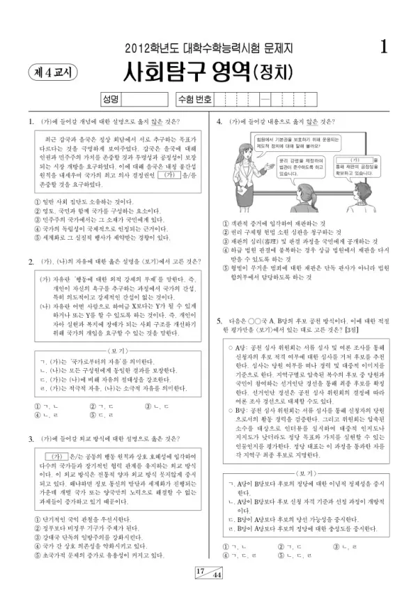 2012학년도 수능 정치