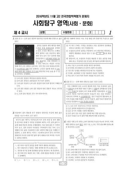 2016년 11월 고2 사회탐구 사회문화