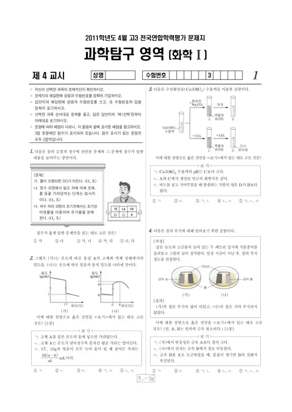 2011년 4월 고3 학평(경기) 화학I