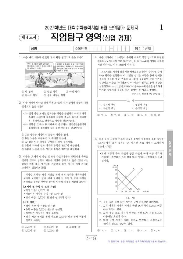 2027년 6월 고3 직업탐구 상업 경제