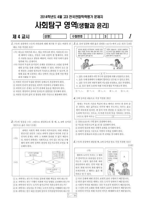 2014년 4월 고3 학평(경기) 생활과 윤리