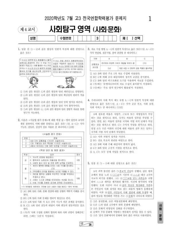 2020년 7월 고3 학평(인천) 사회·문화