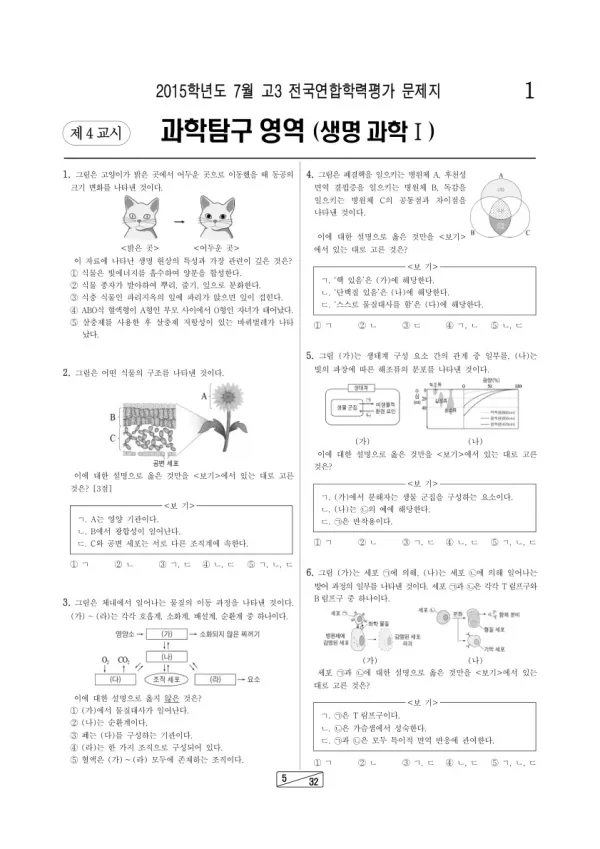 2015년 7월 고3 학평(인천) 생명과학I