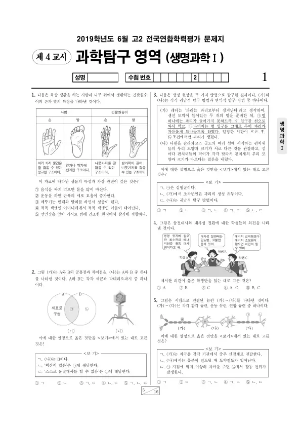 2019년 6월 고2 과학탐구 생명과학 I