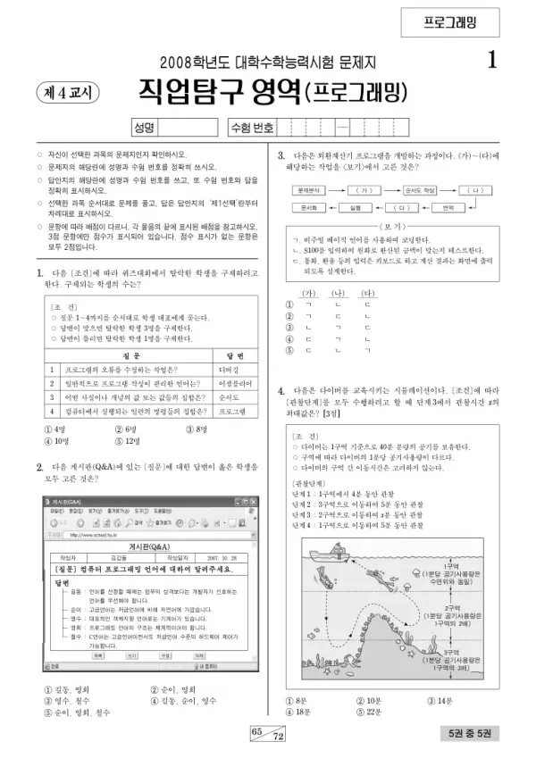 2008학년도 수능 프로그래밍