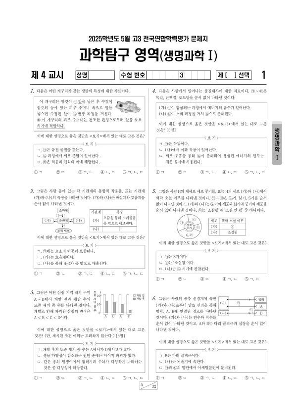 2025년 5월 고3 과학탐구 생명과학 I