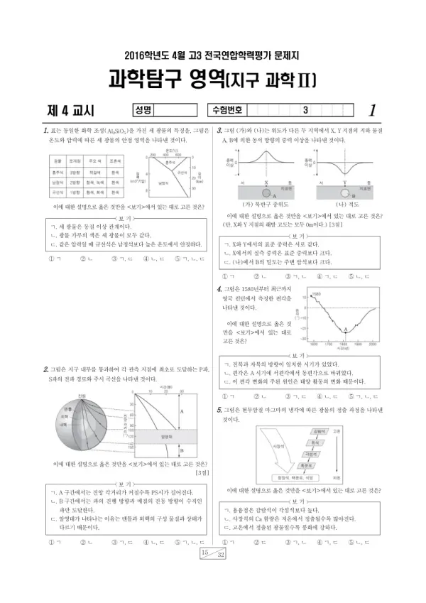 2016년 4월 고3 학평(경기) 지구과학II