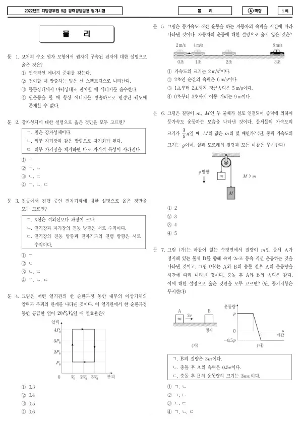 2022년 제2회 지방공무원 9급 경력경쟁 물리 (A)