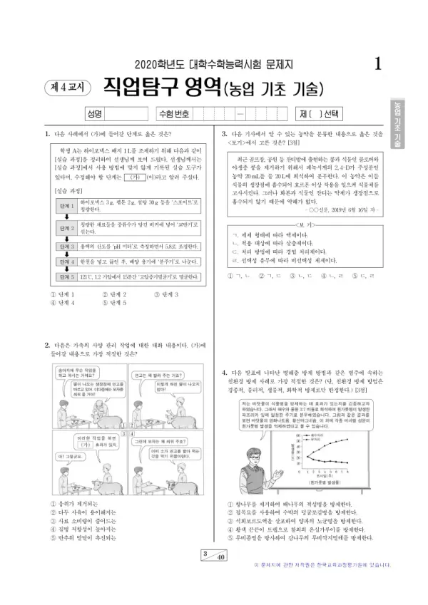 2020학년도 수능 농업 기초 기술