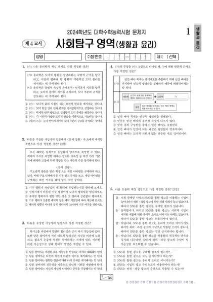2024학년도 수능 생활과 윤리