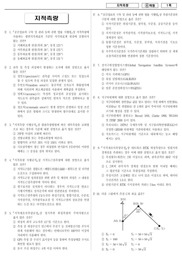 2016년 제1회 지방공무원 9급 지적측량 (A)