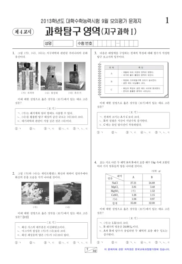 2013학년도 9월 모평(평가원) 지구과학I