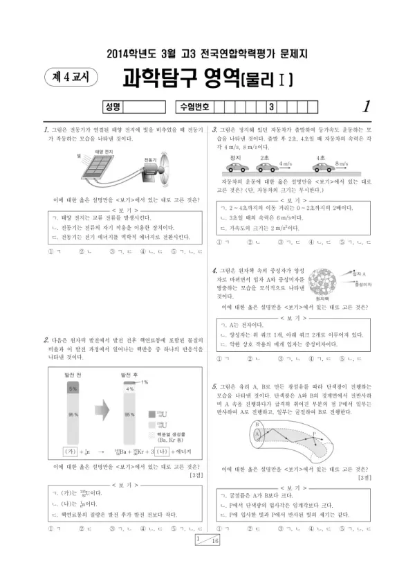 2014년 3월 고3 학평(서울) 물리I