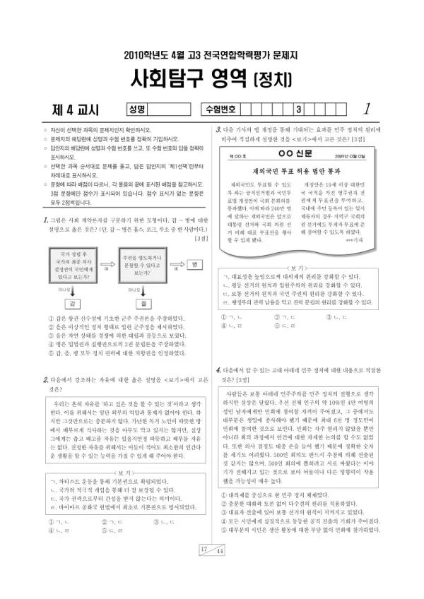 2010년 4월 고3 학평(경기) 정치
