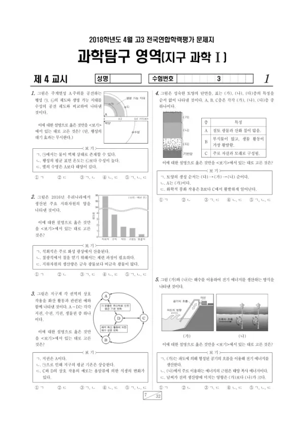 2018년 4월 고3 학평(경기) 지구과학I