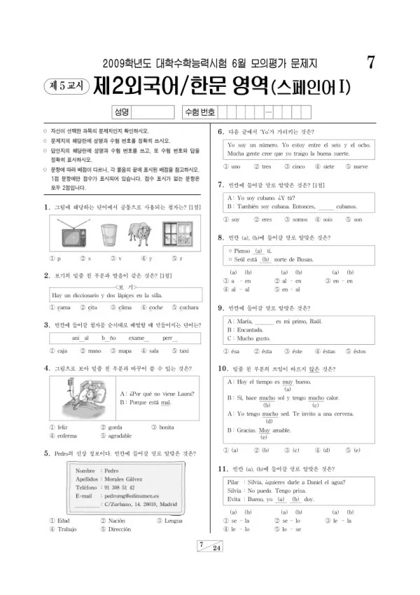 2009학년도 6월 모평(평가원) 스페인어I
