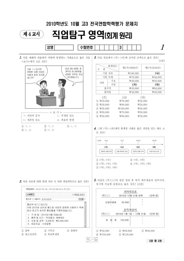2010년 10월 고3 학평(서울) 회계원리