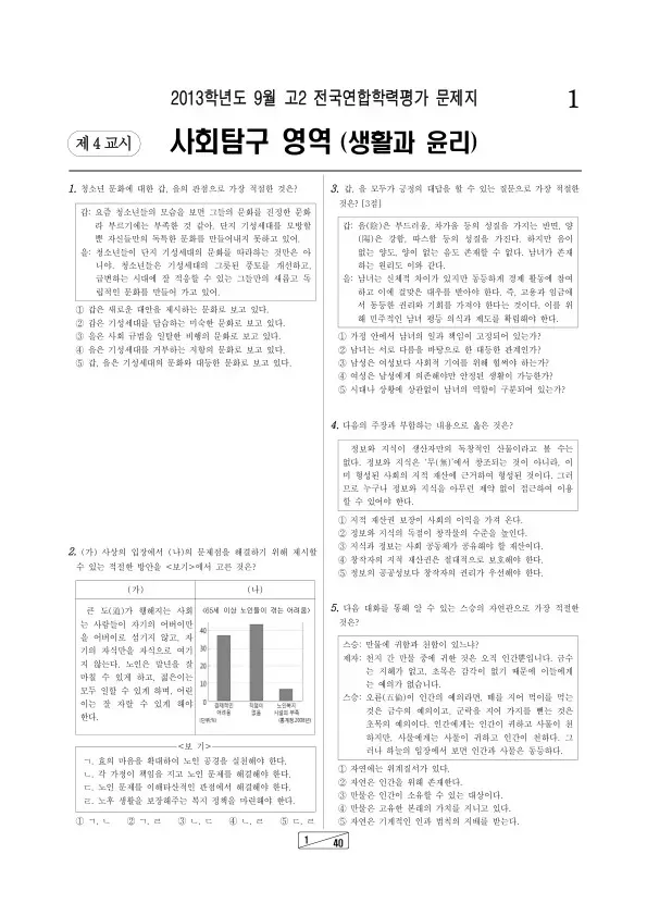 2013년 9월 고2 학평(인천) 생활과 윤리