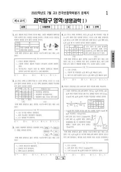 2022년 7월 고3 과학탐구 생명과학 I