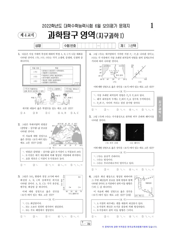 2022년 6월 고3 과학탐구 지구과학 I