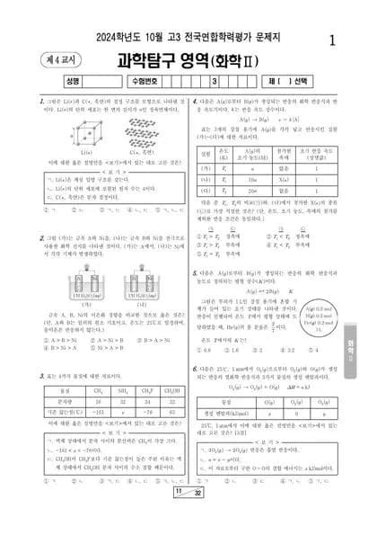 2024년 10월 고3 과학탐구 화학 II 썸네일 이미지