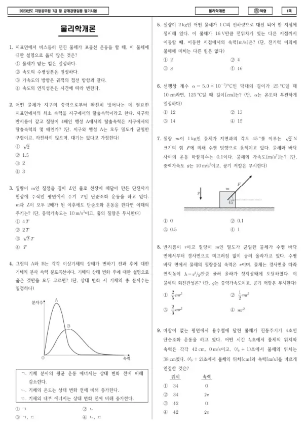 2023년 제2회 지방공무원 7급 물리학개론 (B)