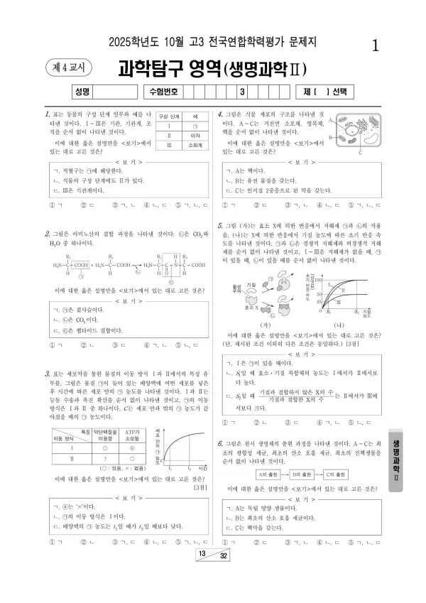 2025년 10월 고3 과학탐구 생명과학 II