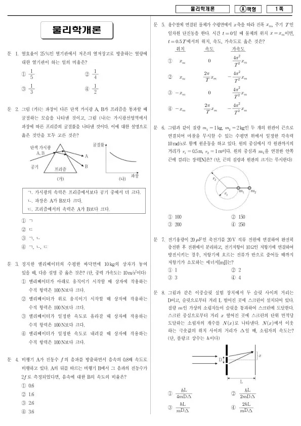 2018년 제2회 지방공무원 7급 물리학개론 (A)