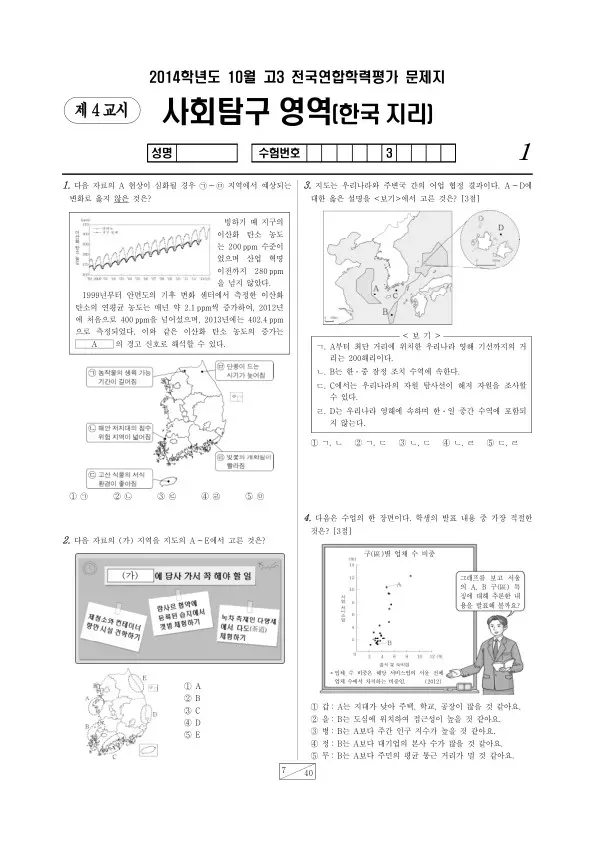 2014년 10월 고3 학평(서울) 한국지리