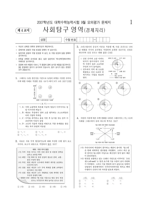 2007학년도 9월 모평(평가원) 경제지리