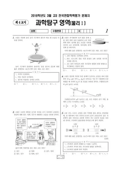2016년 3월 고3 과학탐구 물리 I